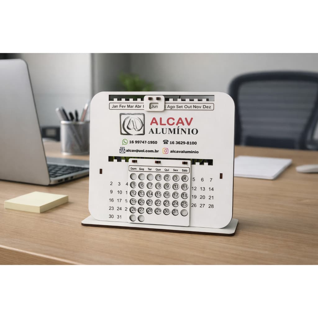 Calendário Permanente em mdf (pode ser usado em todos os anos)  personalizado com sua marca a laser