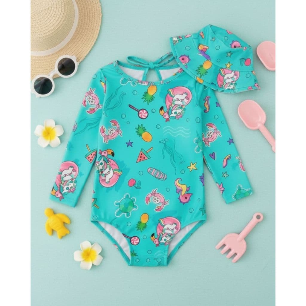 Kit Maiô Biquíni Bebê Infantil Proteção UV 50+ com Chapéu Praia