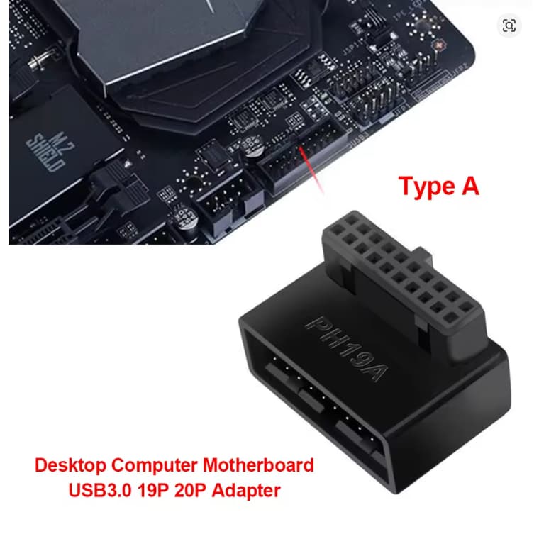 Adaptador USB 3.0 Interno 20 Pinos 90 Graus | Extensor / Conversor para Placa-mãe