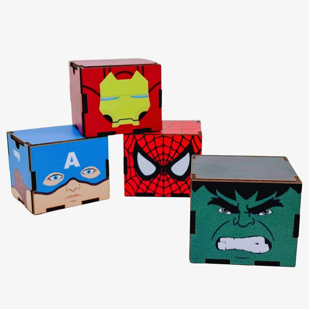5/10/15/20PCS Mini Cubos Vingadores em MDF - Lembrancinha Porta Bombom Caixinha
