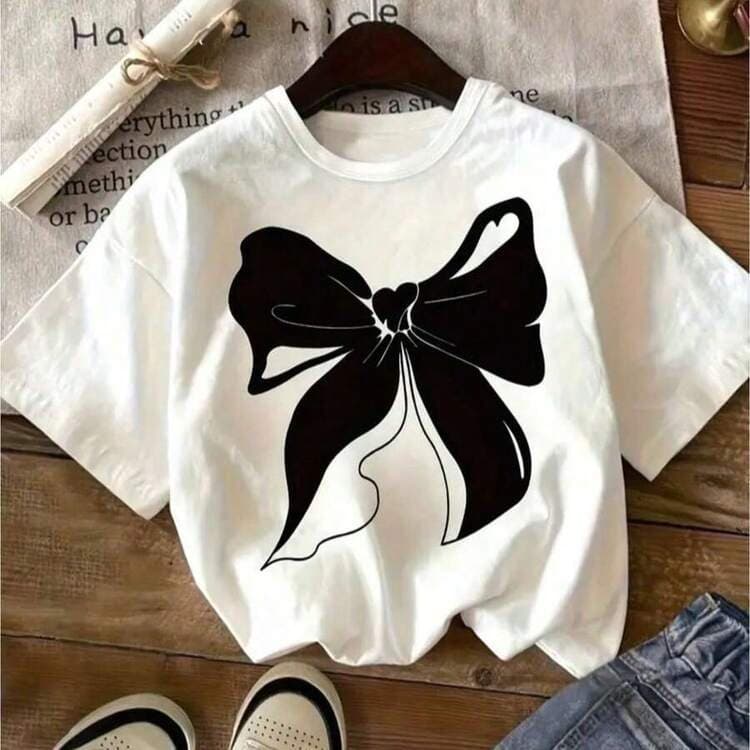 Camiseta Blusa Tshirt Infantil Laço   Gola  Smile  Sorriso  Adequado  Para  Meninas  T-shirt  UNISEX  VARIAS  Lacinho