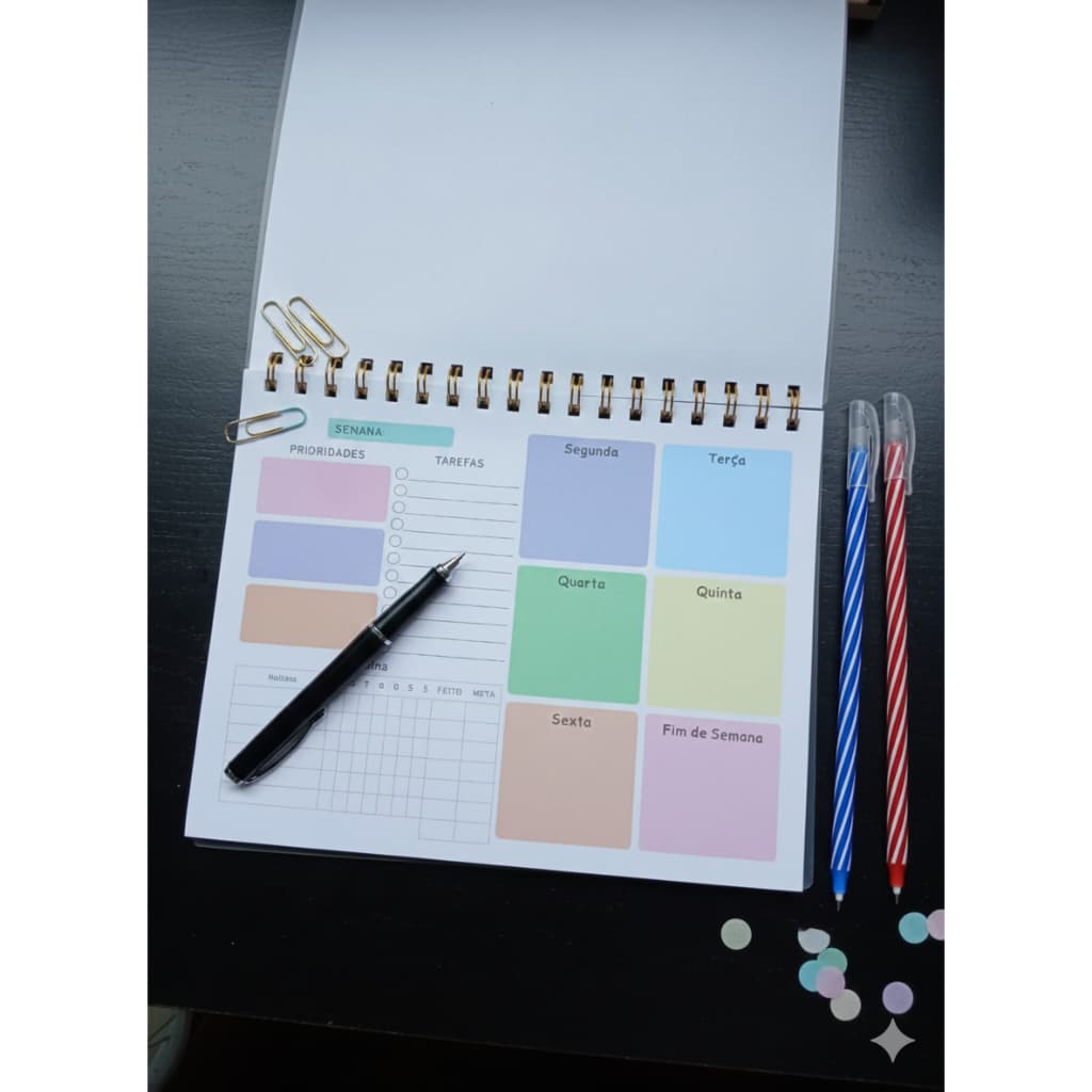 Planner semanal de mesa colorido, organize tarefas,prioridades e rotina com praticidade e estilo top