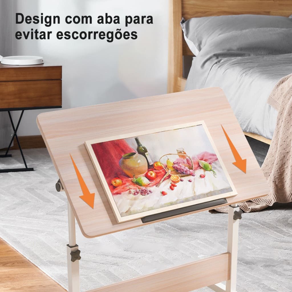 Mesa para Notebook Home Office Lateral Cama e Sofá Ajustável com Rodinhas Apoio Multiuso Regulável
