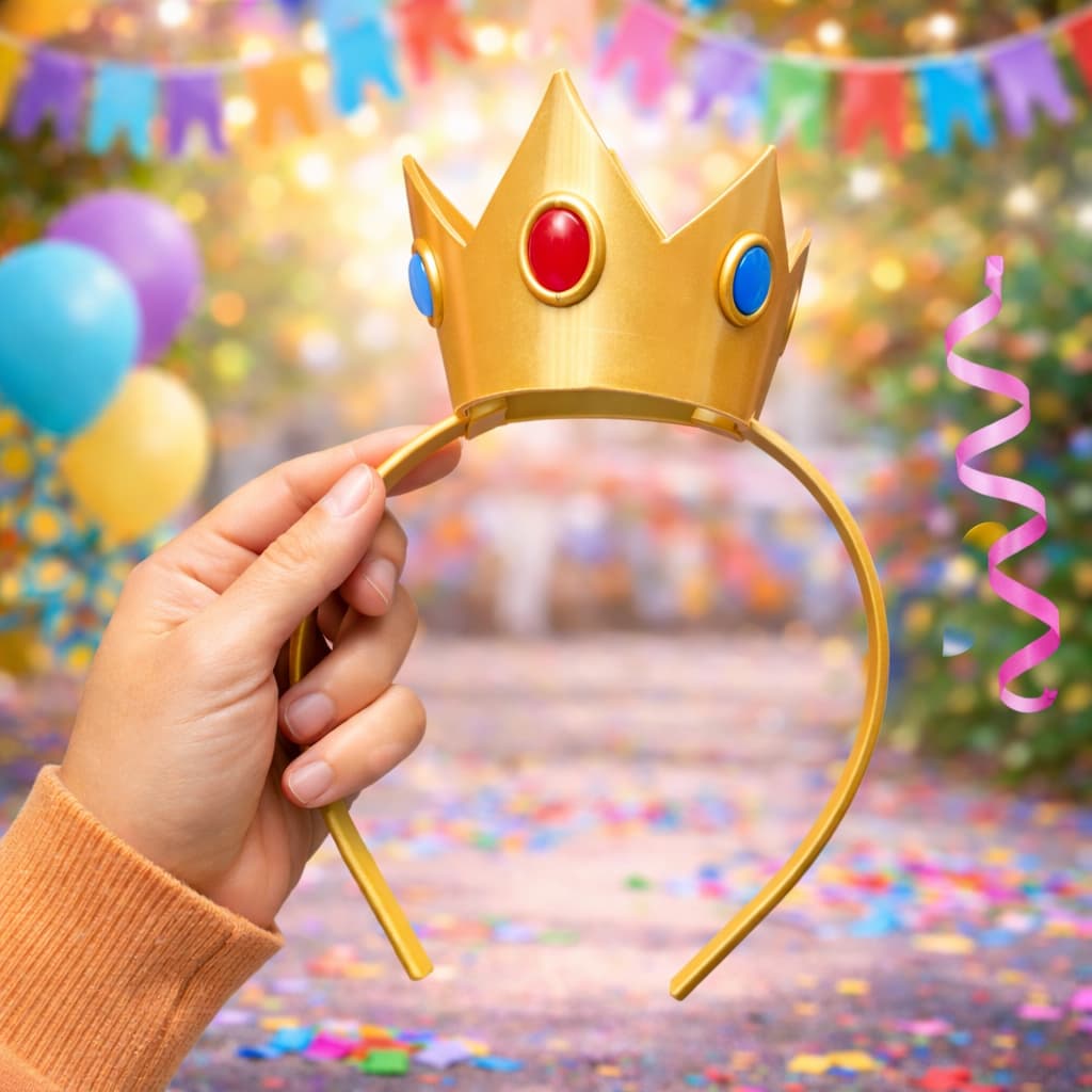 Tiara Preta com Coroa Dourada da Peach Acessório para Fantasia Carnaval e Cosplay