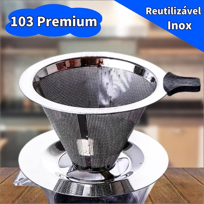 Filtro Coador de Café Inox Grande Reutilizável Com Pegador em Silicone Pour Over