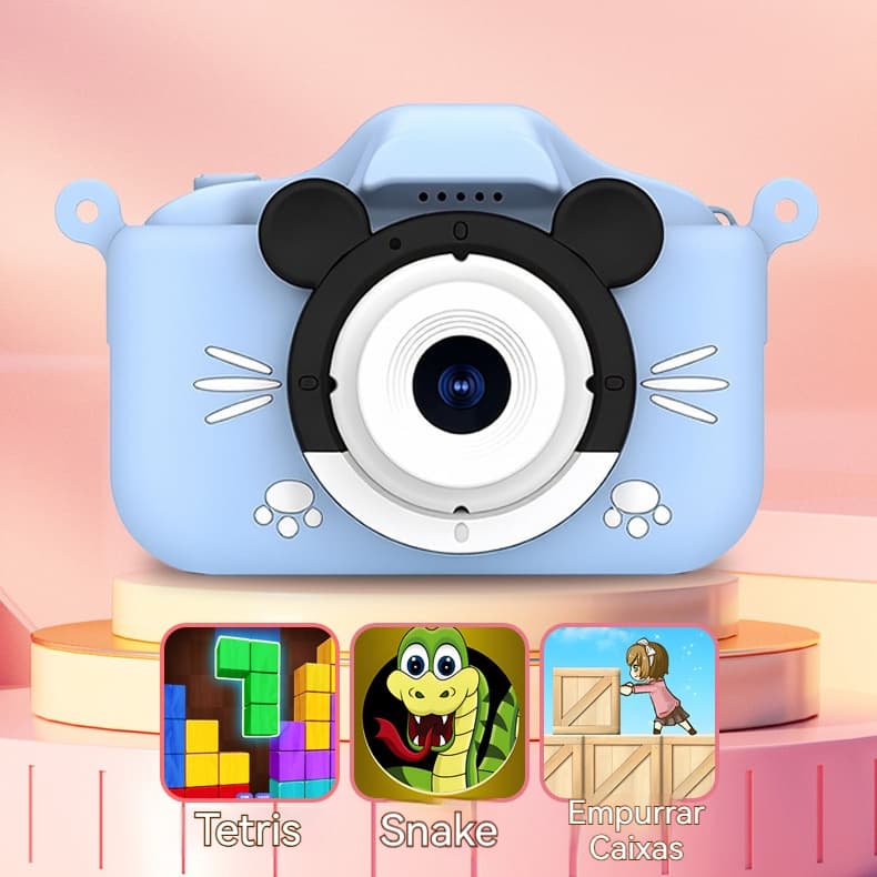 Câmera Infantil Mini Recarregável: Capa Inclusa + Funções de Vídeo, Fotos e Jogos
