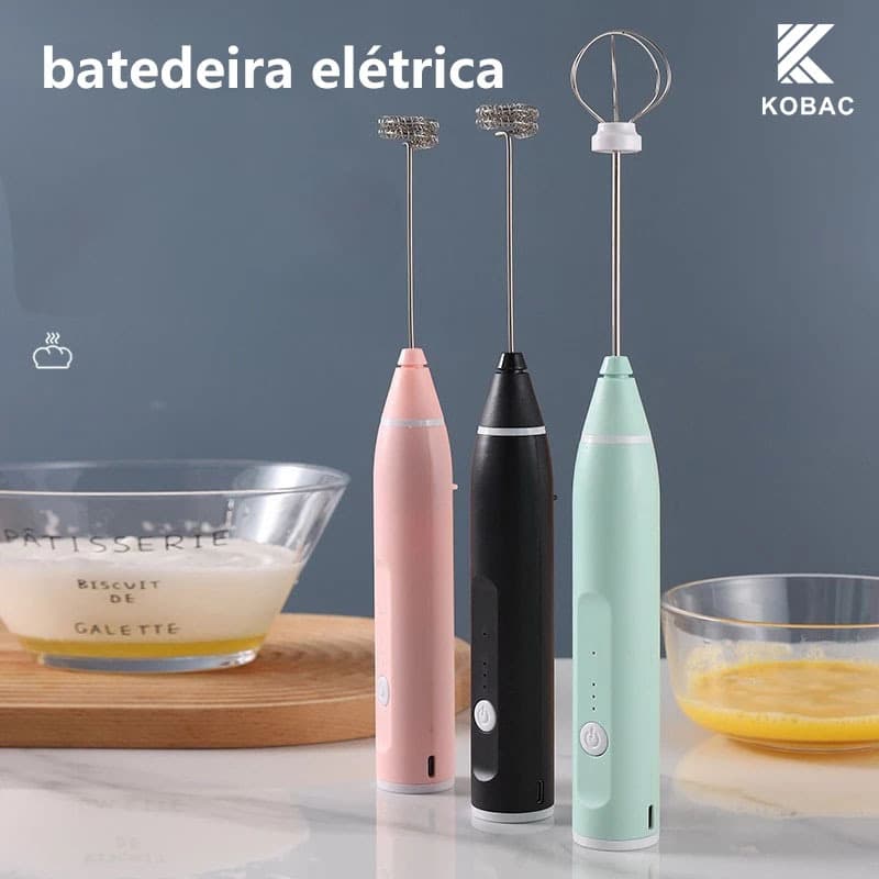 Batedor Elétrico Multiuso: Prepare Café com Espuma, Leite, Bebidas e Claras em Segundos ， 2 em 1 Prático