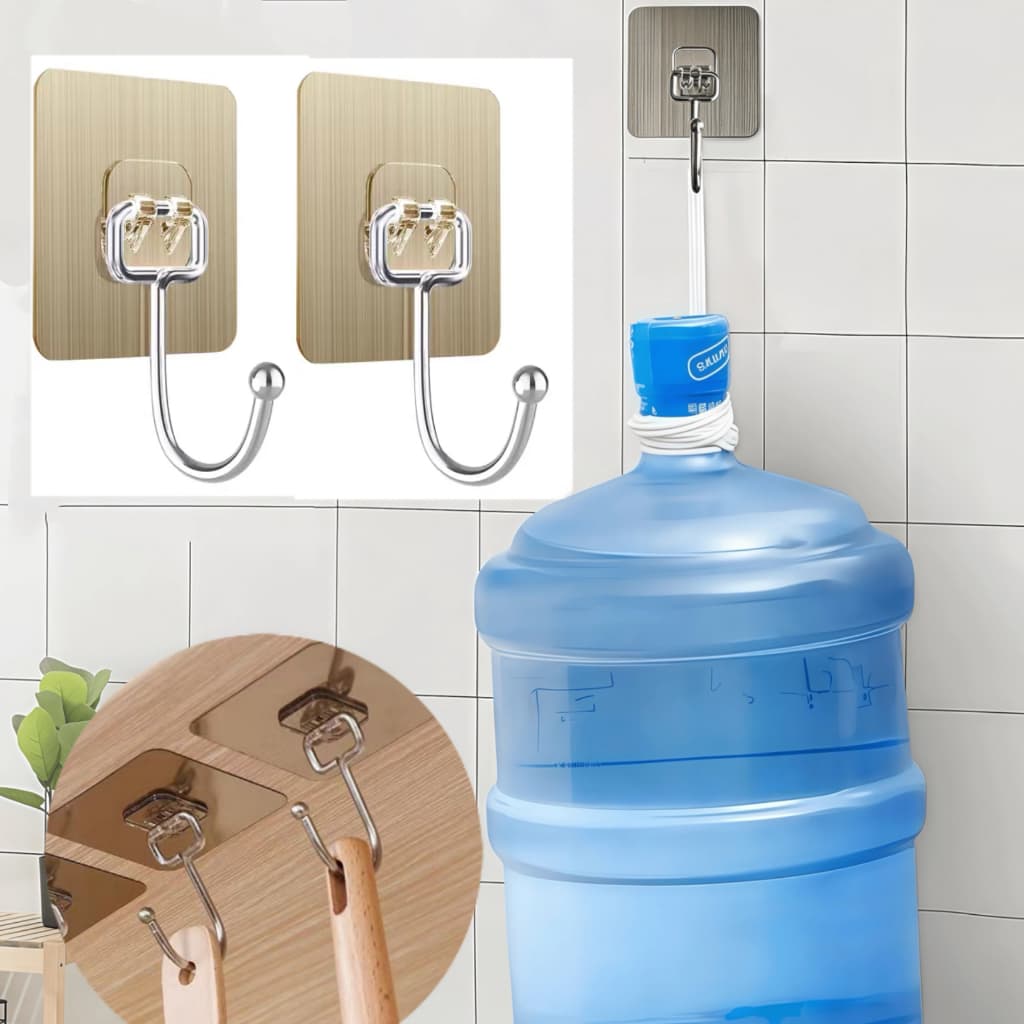 Ganchos Adesivo Pegajoso Haste Ganchos com Acabamento Metálico Armário Cozinha Parede Banheiro