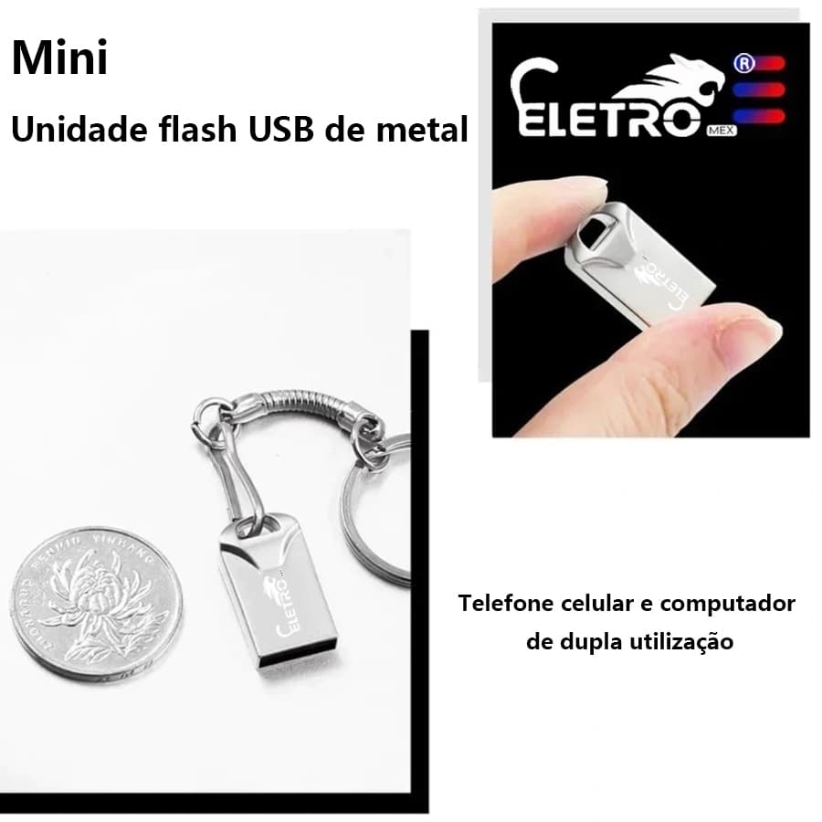 Pen drive USB metálico de alta velocidade 8G/16G/32G/64G/128G com chaveiro compatível com celulares e notebooks