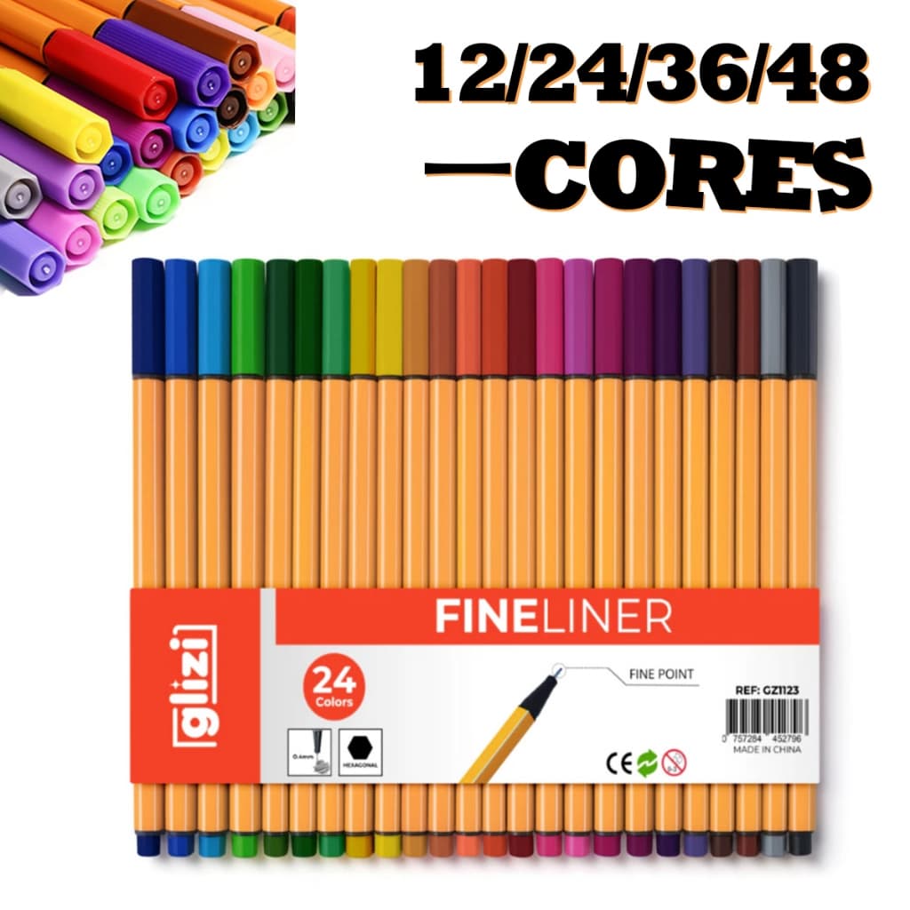 Kit de Canetas Marcadoras Coloridas com Ponta Fina–48CoresCanetade traço colorida com ponta deagulha