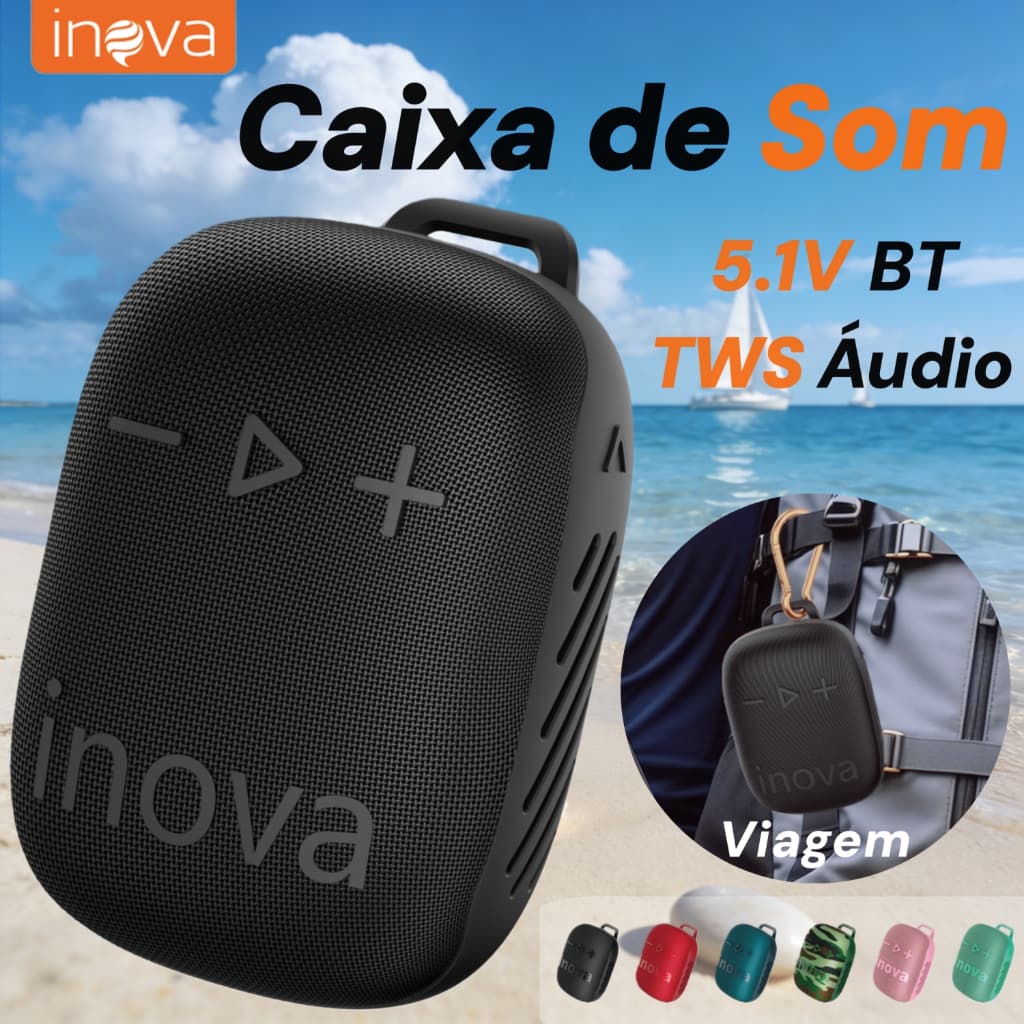 Inova Caixa de Som Portátil（5W）–Suporta Bluetooth V5.1, TWS Áudio + Resistência à água IPX6