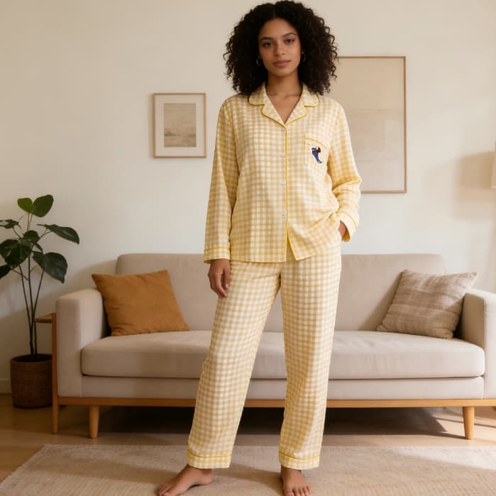 Pijama Feminino Longo com Botões | Estilo Americano, Elegante e Confortável