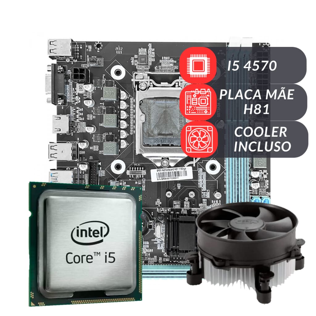 Kit Upgrade Processador Intel Core i5-4570 Placa Mãe H81 Cooler Universal