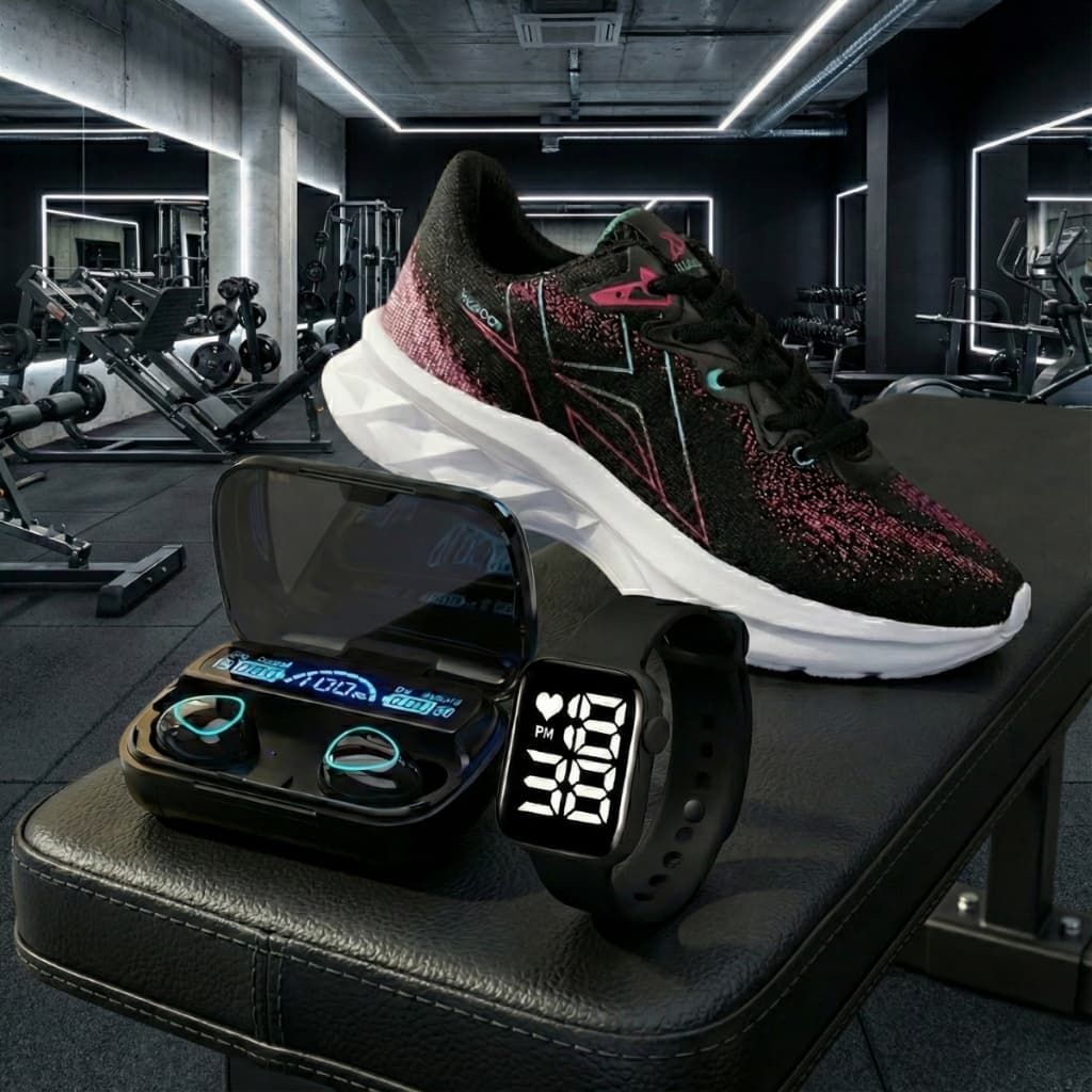 Kit Tênis Feminino Fone Touch Relógio Confortável Barato Liquidação Natal Ideal para Presentear