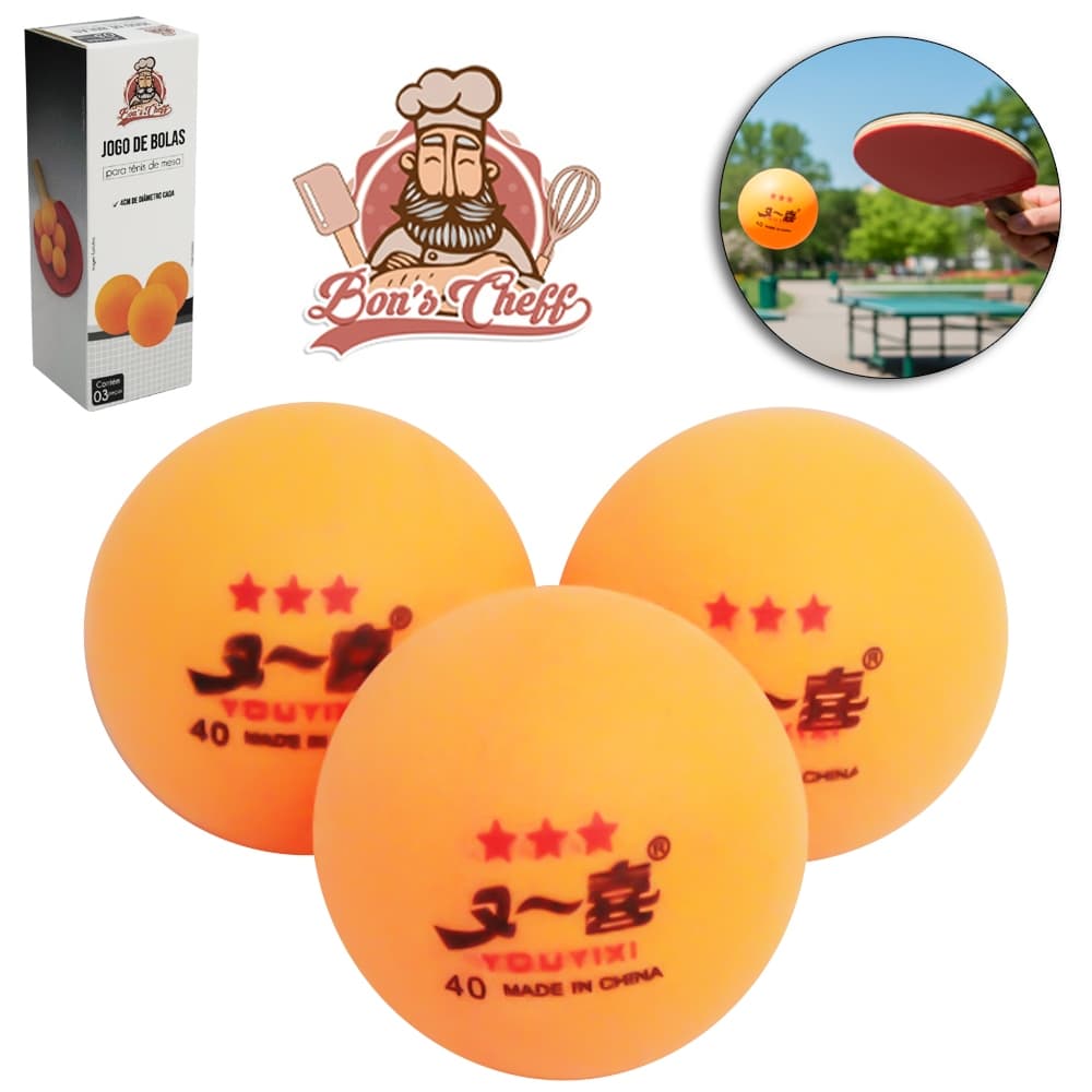 BOLINHA DE PING PONG / TENIS DE MESA COM 3 PECAS 4CM DE Ø