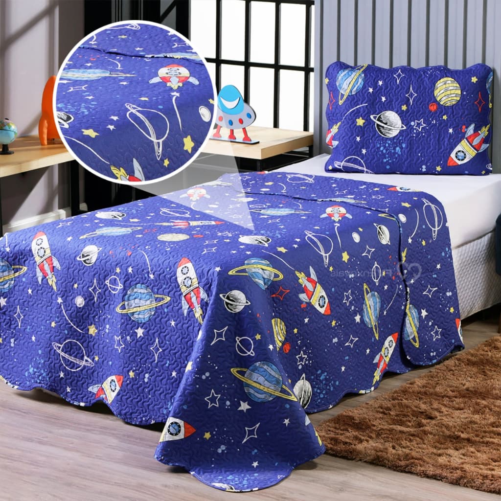 Kit Roupa de Cama Solteiro Infantil 2 Peças Estampas Divertidas Colcha e Fronha Para Menino e Menina