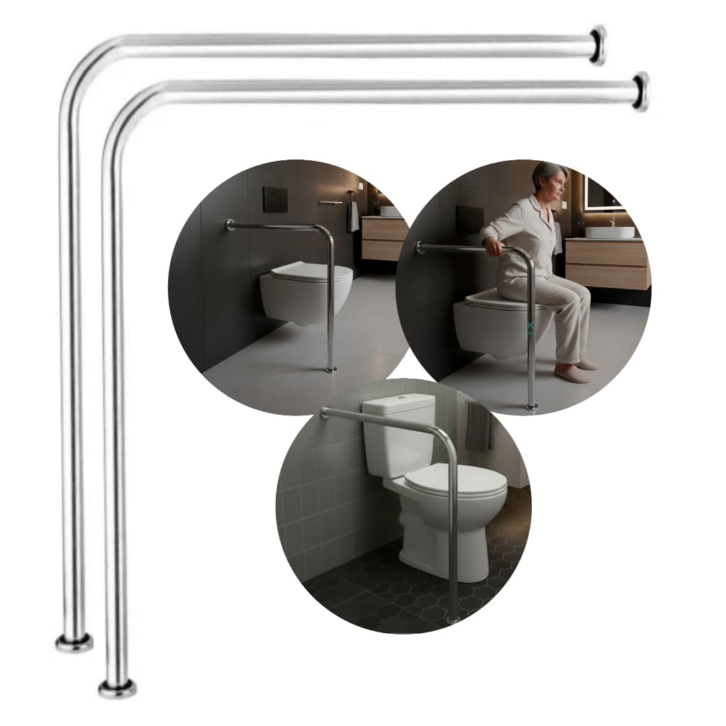 Kit 2 Barras Ou Alça de Apoio em L 70x70cm Para Vaso Sanitário Corrimão PNE Para Deficiente Idosos