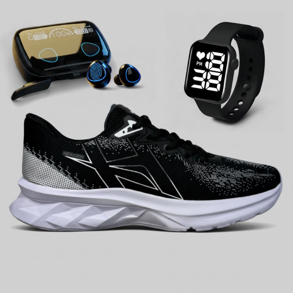 Kit Tênis Masculino + Relógio Digital + Fone Bluetooth Esportivo Academia Presente Dia do Consumidor