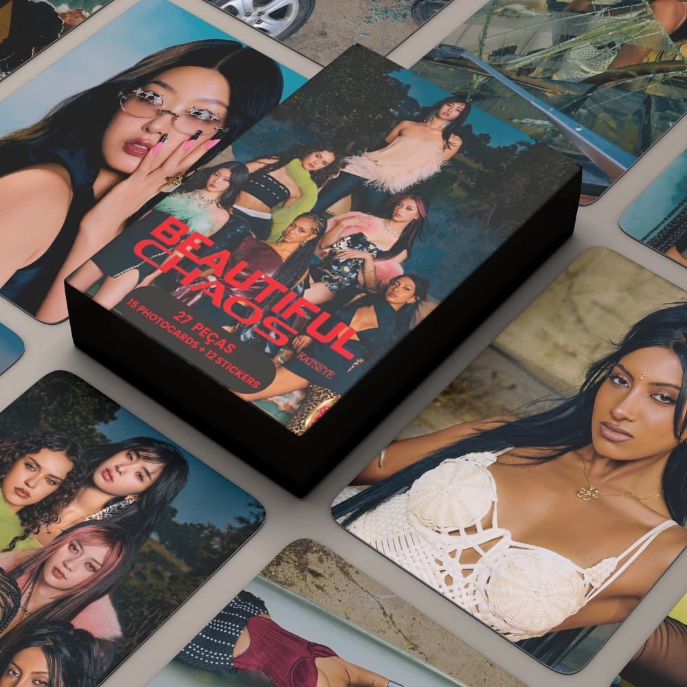 27 PÇS/BOX  PHOTOCARDS + STICKERS K*ATSEYE BEAUTIFUL CHAOS V1 Colecionável adesivos com caixa