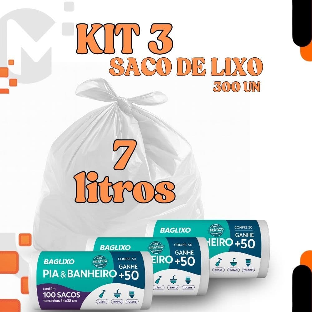 KIT 3 Saco de Lixo Para Pia Banheiro 300 un 3 Rolos 100 un
