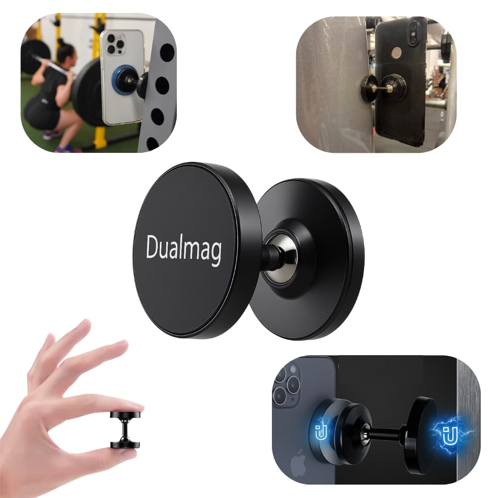 Suporte Magnético para Celular Dualmag | Ímã em ambos os Lados | Ideal p/ Academia, Treinos e Vídeos | Compacto Portáti