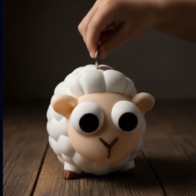 Cofre Ovelhinha Decorativo Branco Texturizado: Incentivo Lúdico à Poupança em PLA Premium.