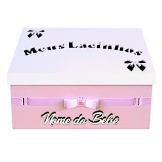 Caixa Laço em Madeira Mdf Personalizado com nome do bebê