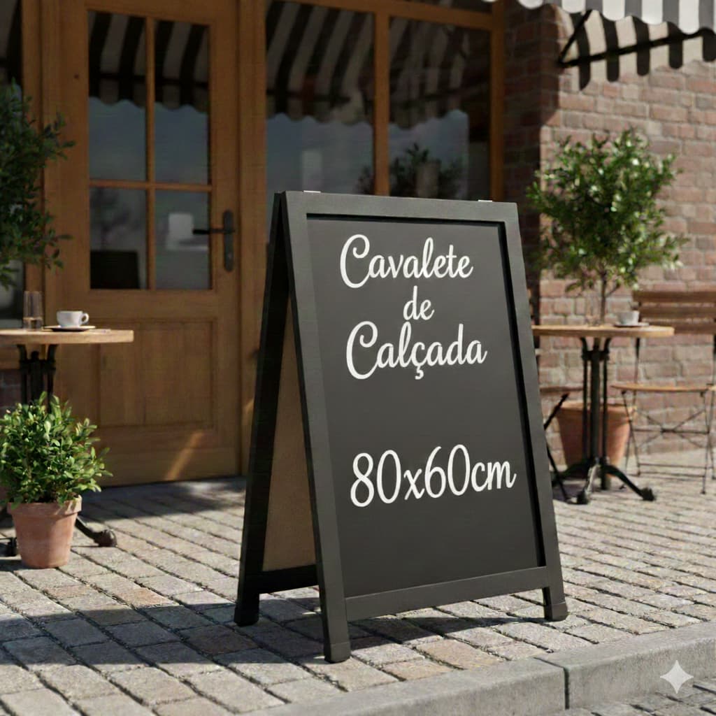 Cavalete de Calçada Preto Duplo Para Restaurante Café 80x60cm Quadro Negro Cardápio Lousa Giz
