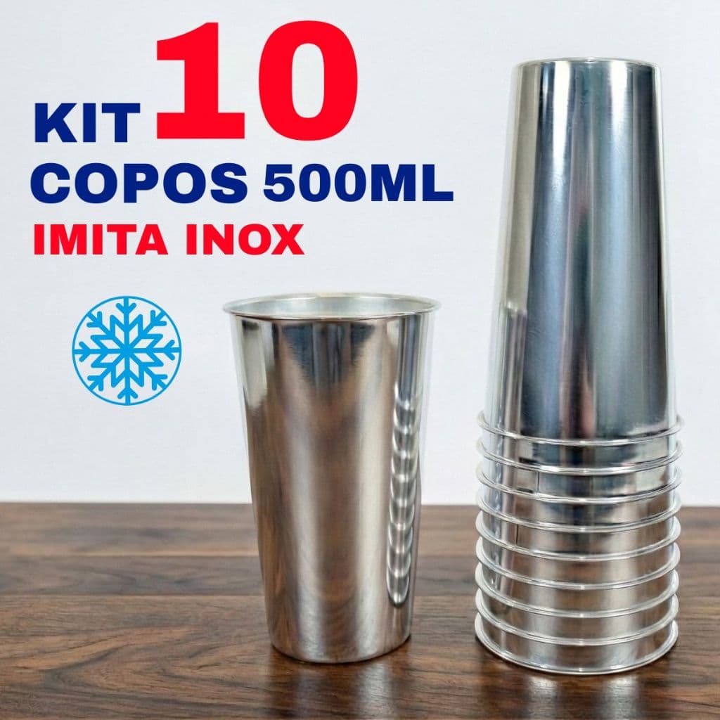 Kit 10 Copos Tipo Inox 500ml Grande Plástico Resistente Multiuso Long Neck Festa Água Promoção
