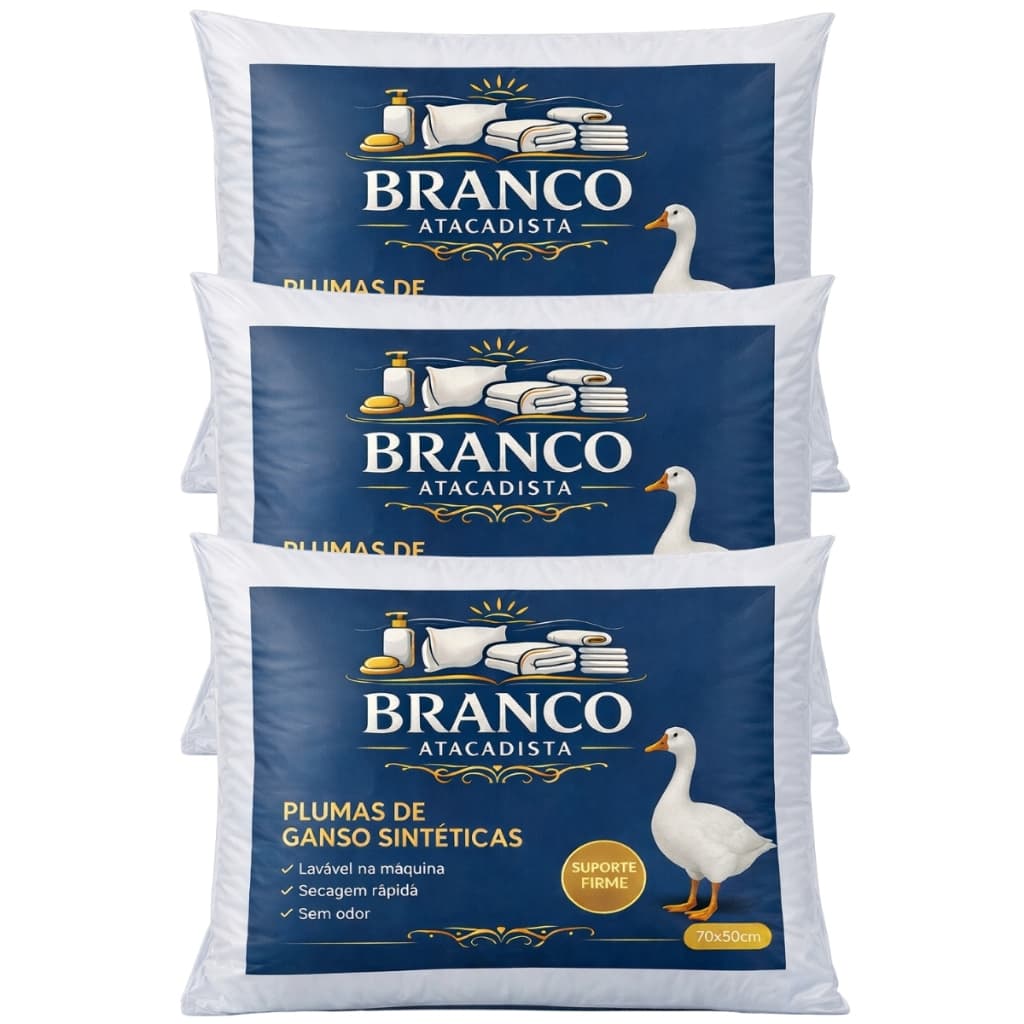 Kit 3 Travesseiro 100% Pluma De Ganso Branca Para Melhorar Suas Noites De Sono