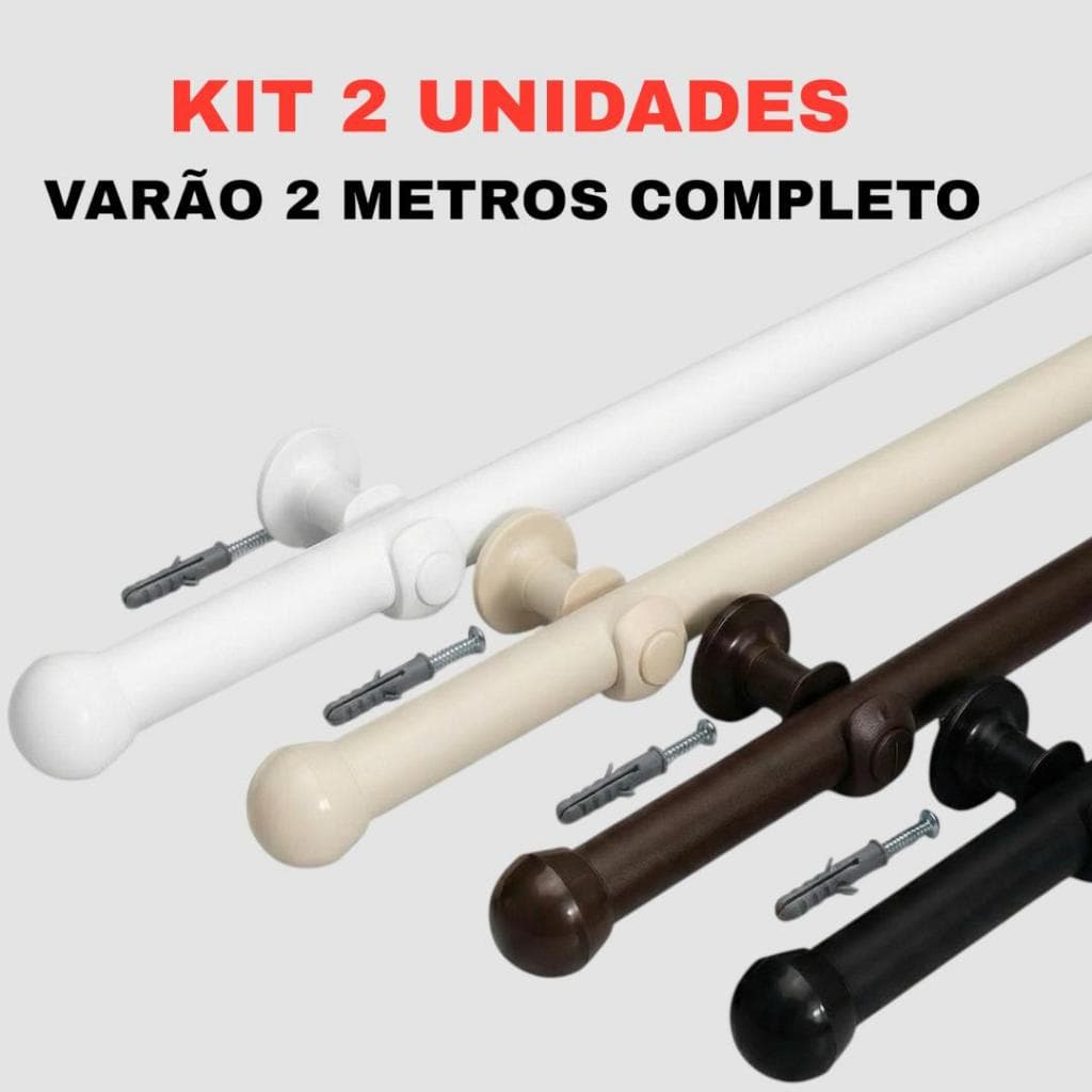 Kit 2 Unidades de Varão 2,00 Metros De Cortina 19mm Várias Cores Simples, Completo e Resistente