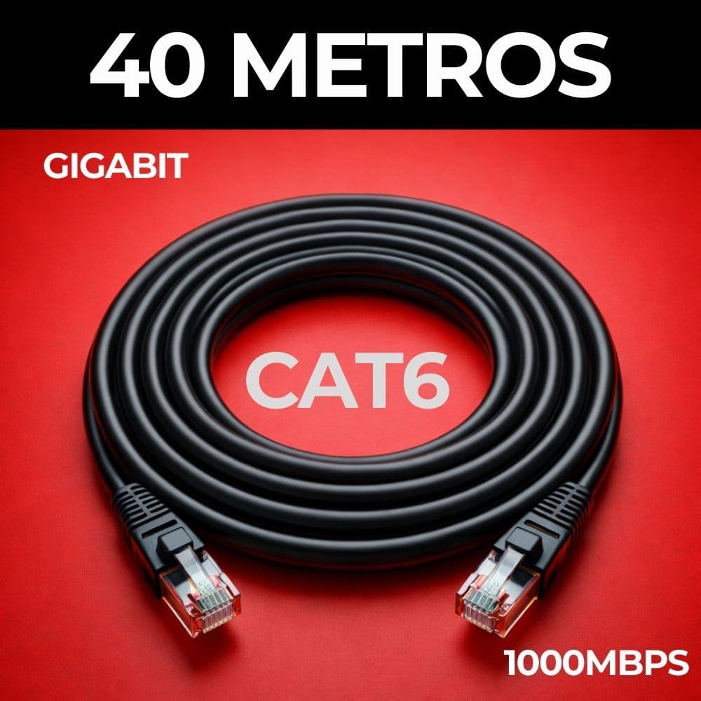 CABO DE REDE CAT6 40 METROS PRETO GIGABIT ULTRA VELOCIDADE