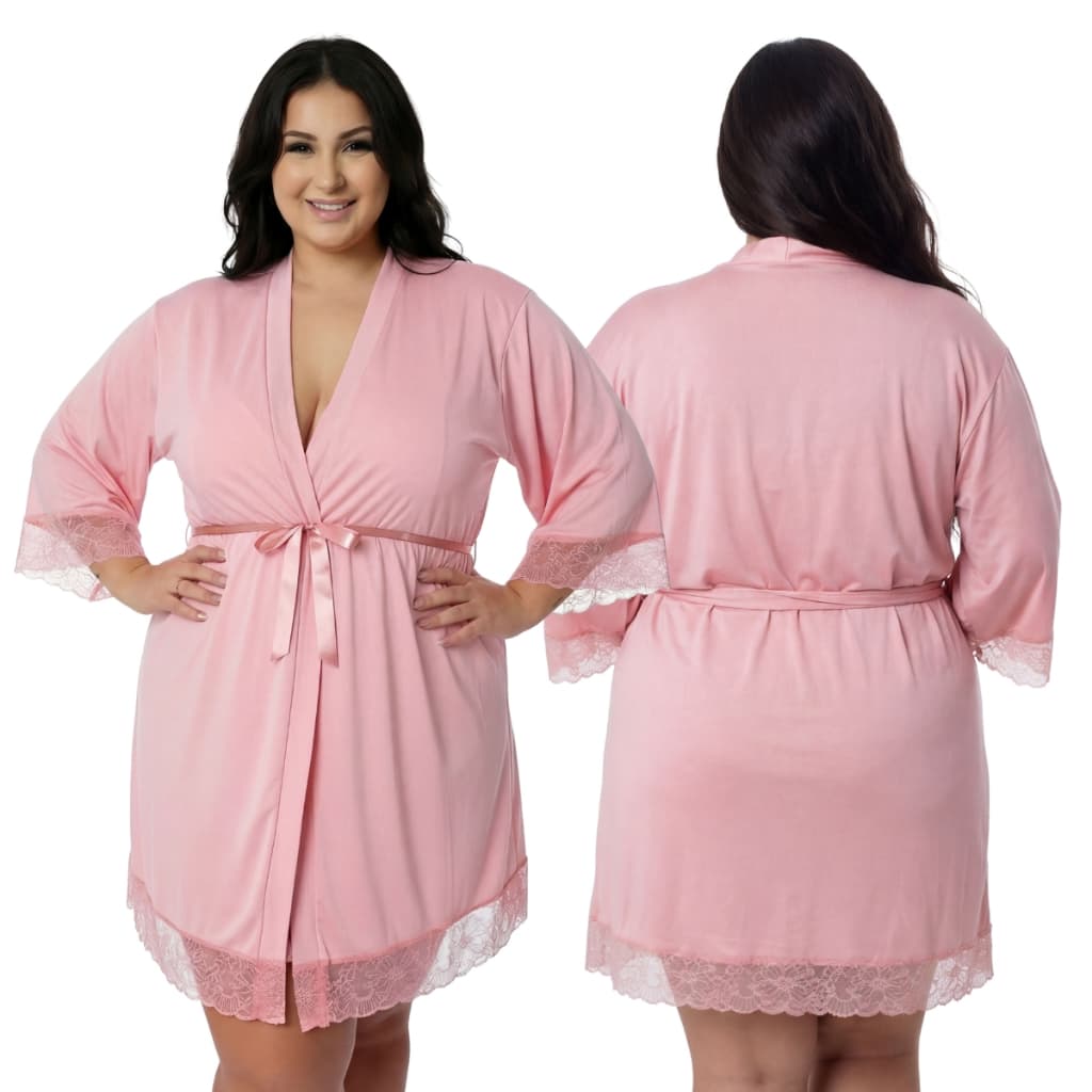 Robe de Luxo Romantic Com Renda Plus-Size