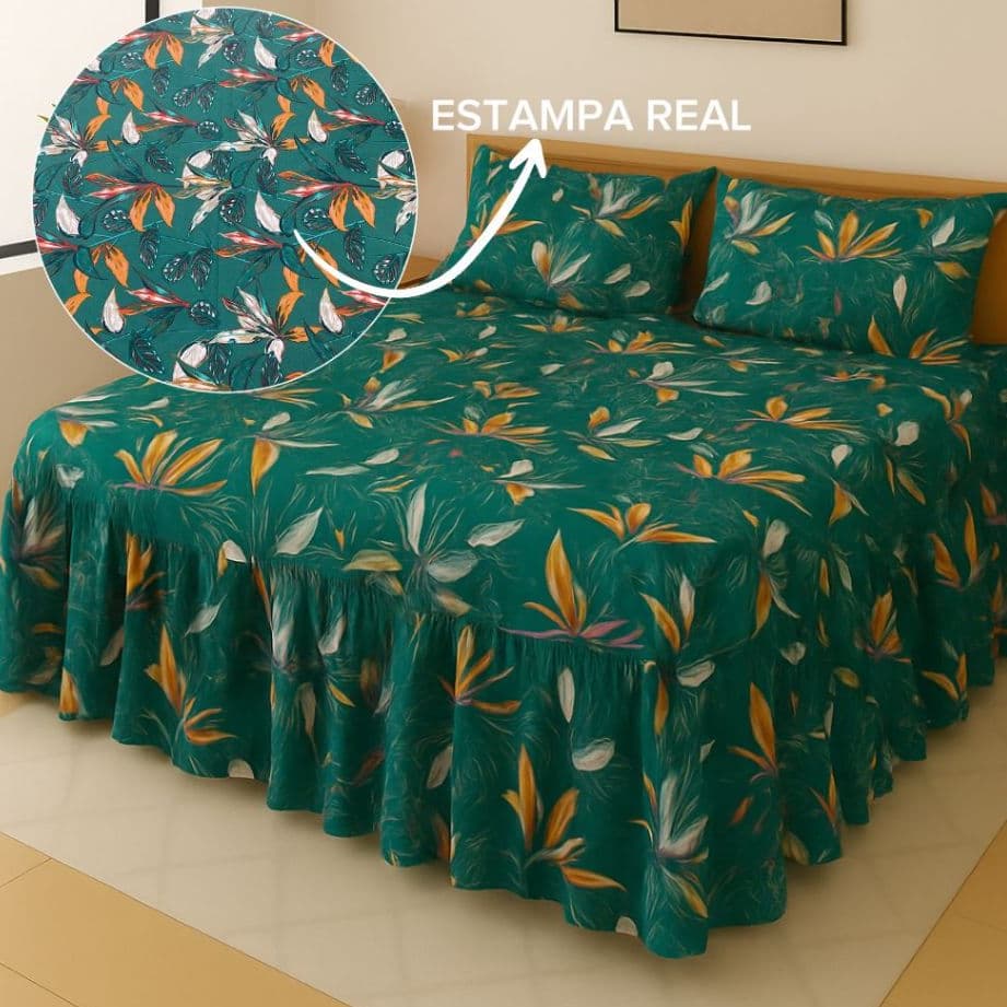 Colcha Super King E King com Babado 3.00m x300m  Toque de Algodão Aveludado Luxo Macia e Confortável para Cama King