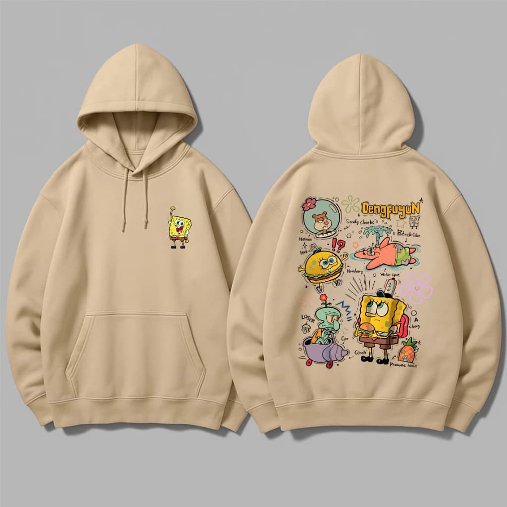 Moletom Canguru Bob Esponja Desenho Franelado Com Capuz Algodão Quentinho Unissex