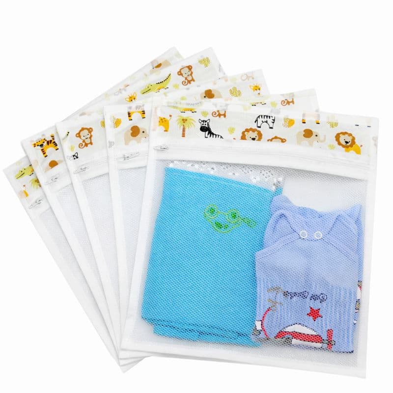 kit 5 Saquinhos Organizador Maternidade Multiuso para Roupas e Fraldas Estampa Safari