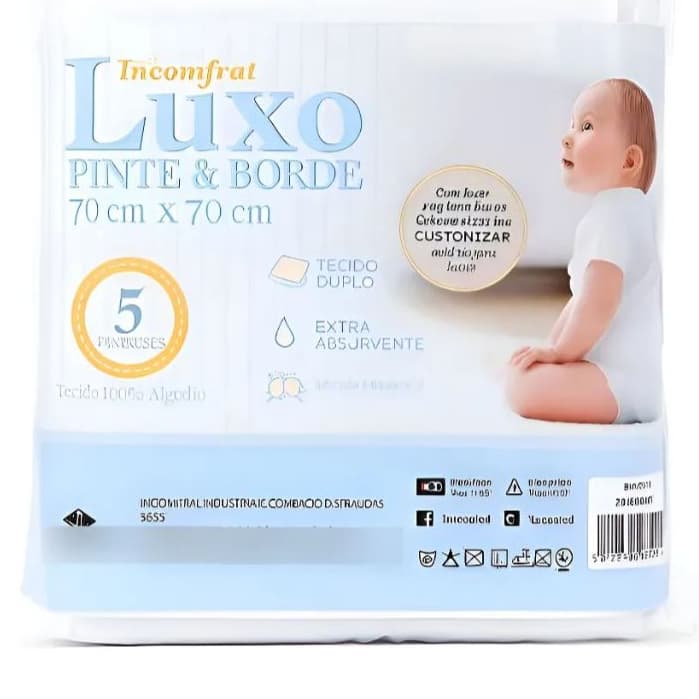 Fralda Luxo Pinte e Borde 70cmX70cm 100%Algodão, Fralda de Pano, Toalha de Boca para Bebê, Enxoval