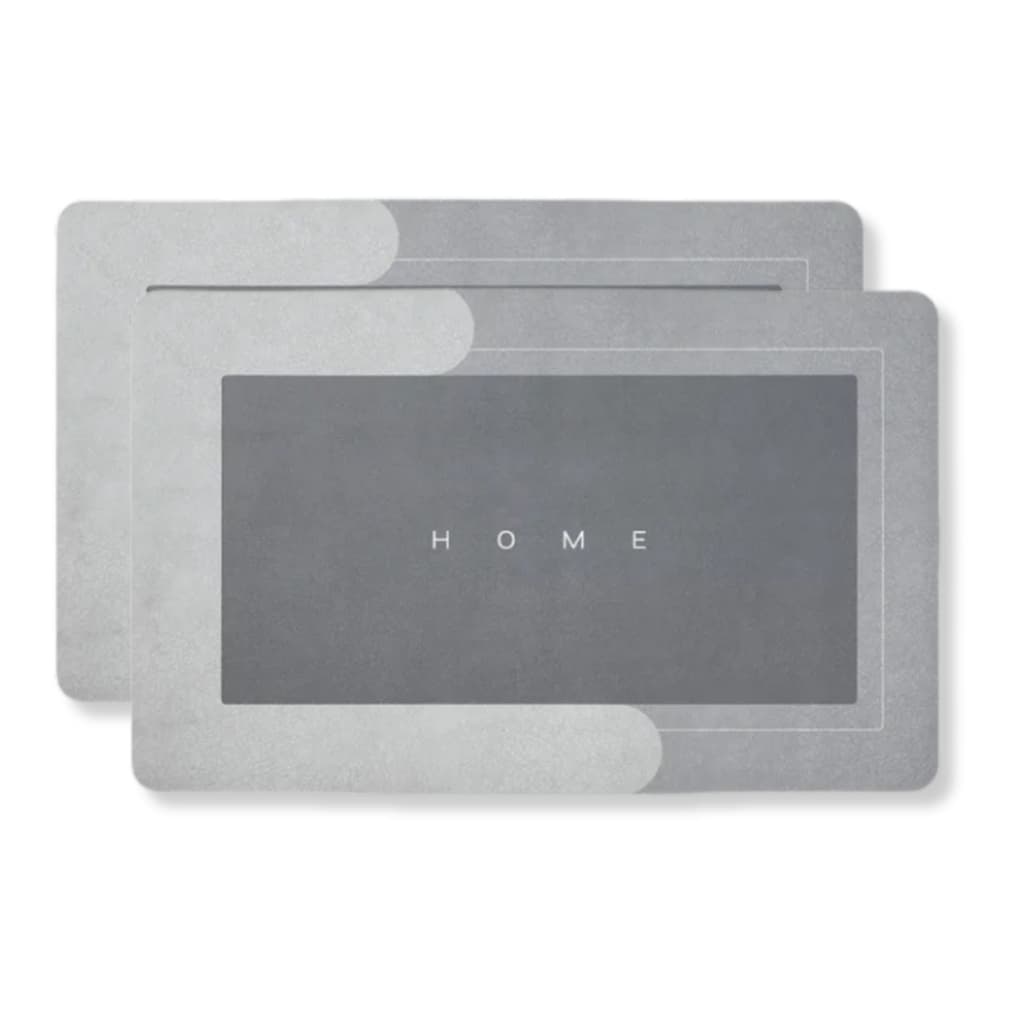 KIT 2 Tapetes 58x38 Banheiro Absorvente Antiderrapante Base Borracha Cinza Moderno Decorativo Seco