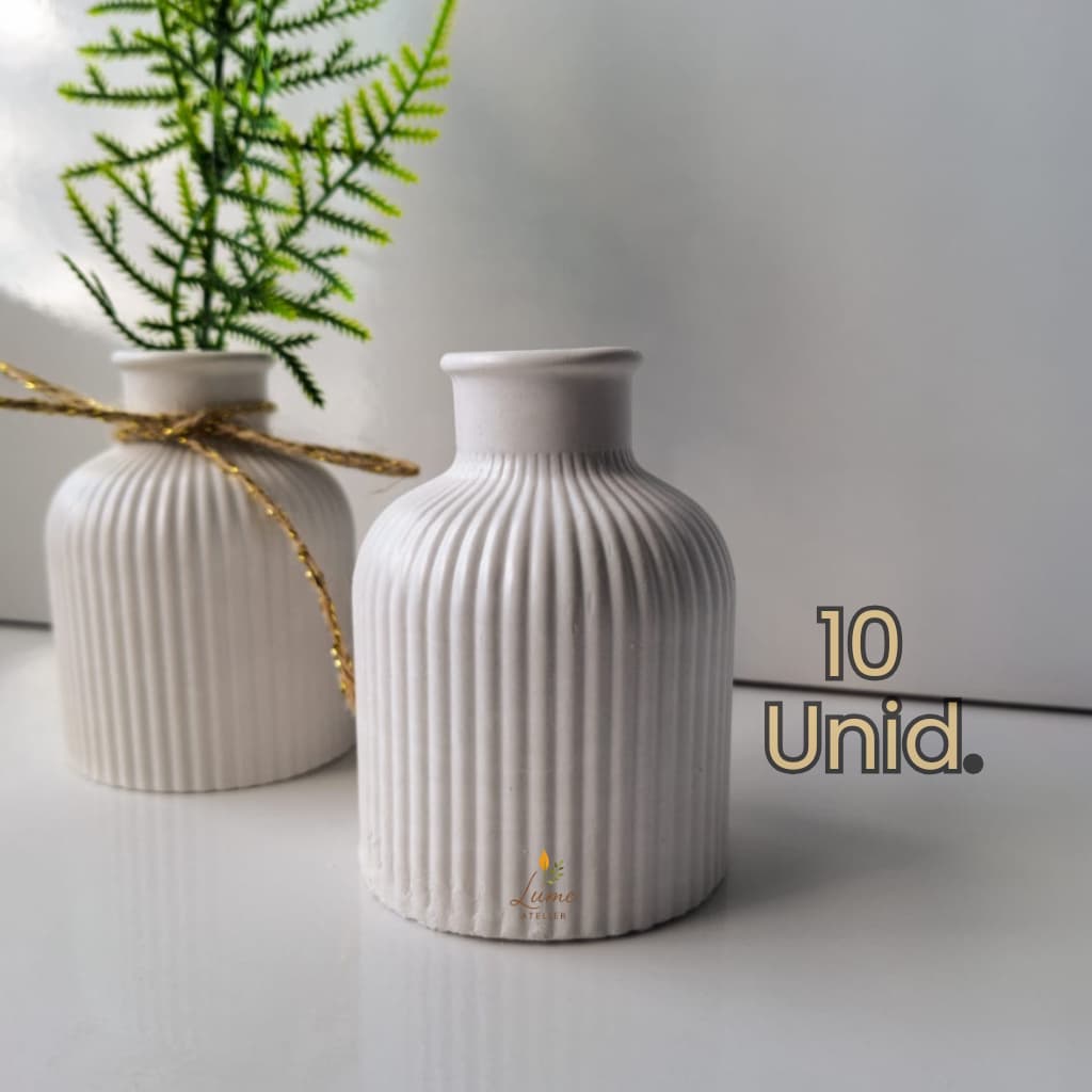 Kit 10 Vasos 10x8 Branco Gesso Decoração Centro Mesa Festa Jantar Casamento