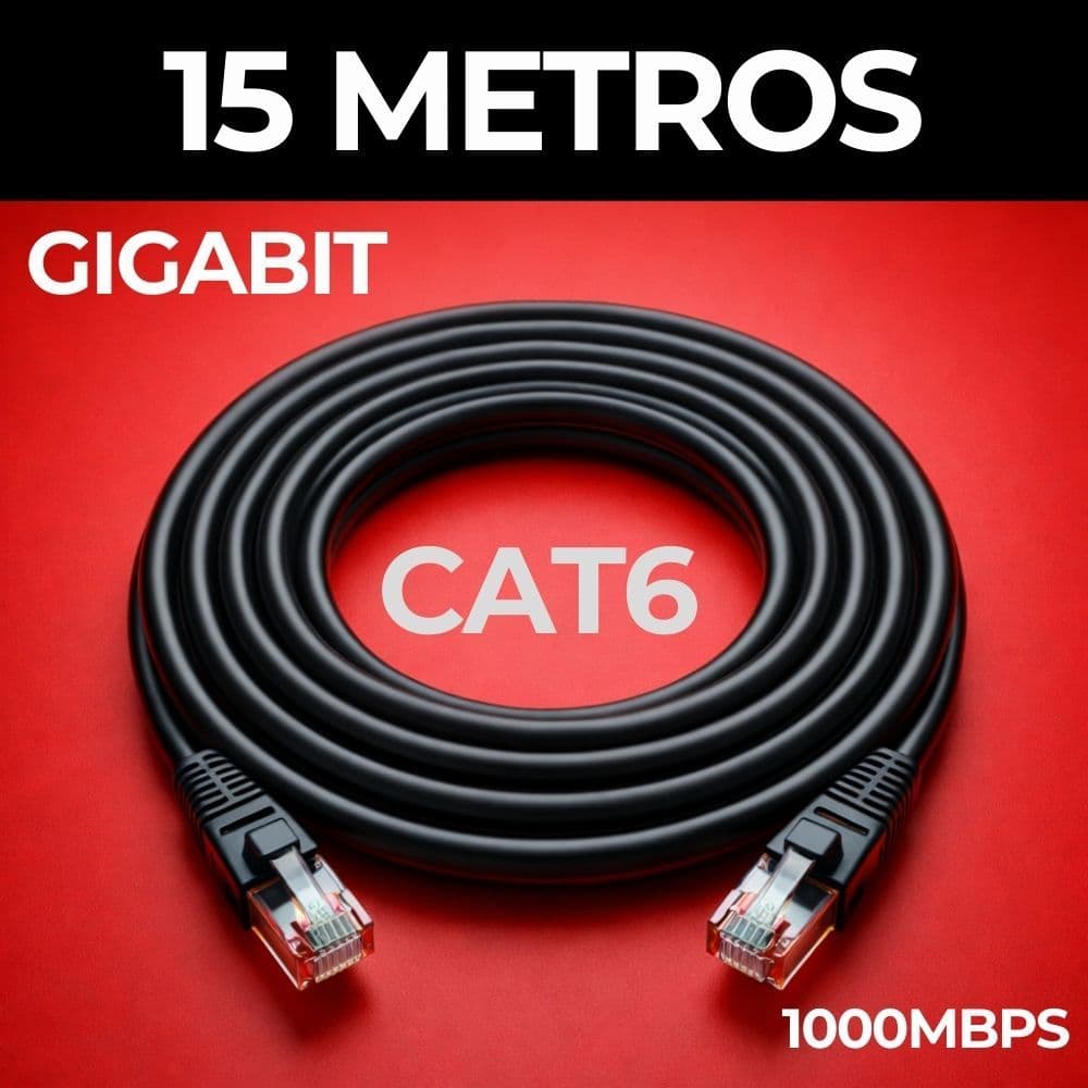 CABO DE REDE CAT6 15 METROS PRETO GIGABIT ULTRA VELOCIDADE