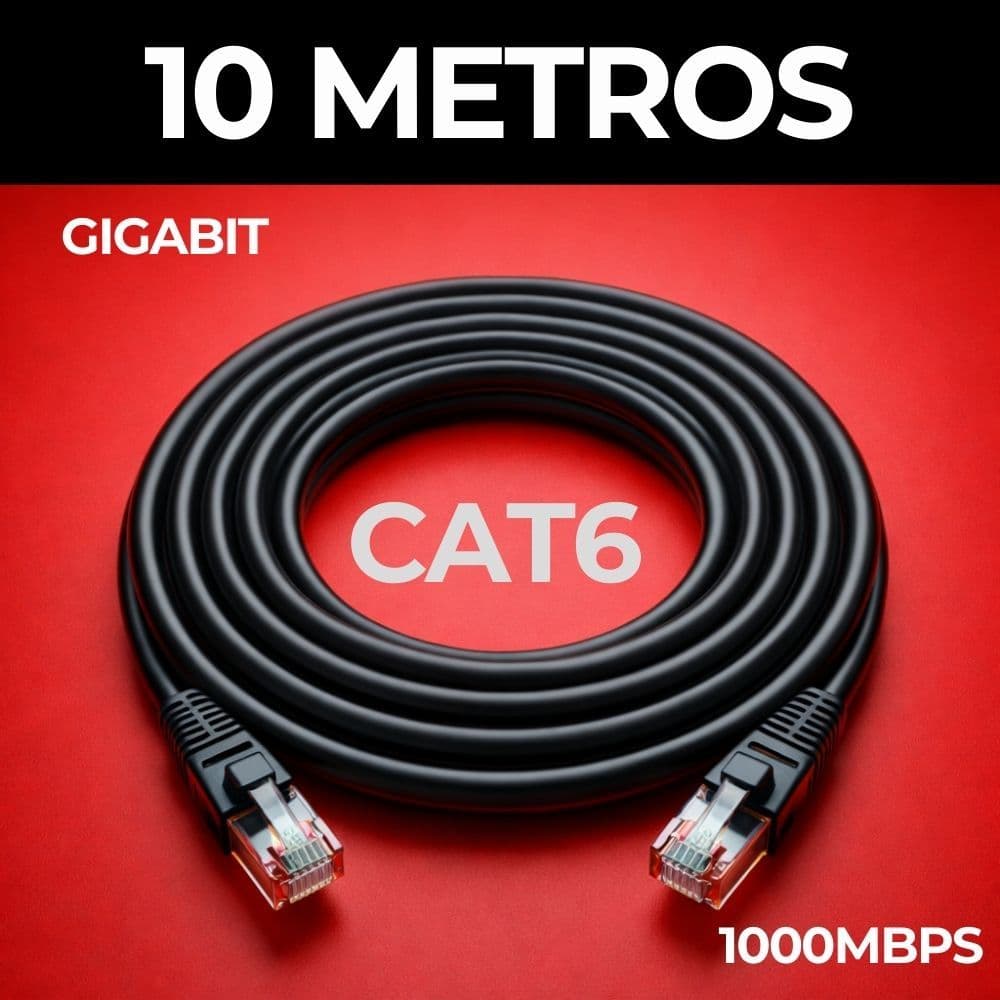 CABO DE REDE CAT6 10 METROS PRETO GIGABIT ULTRA VELOCIDADE