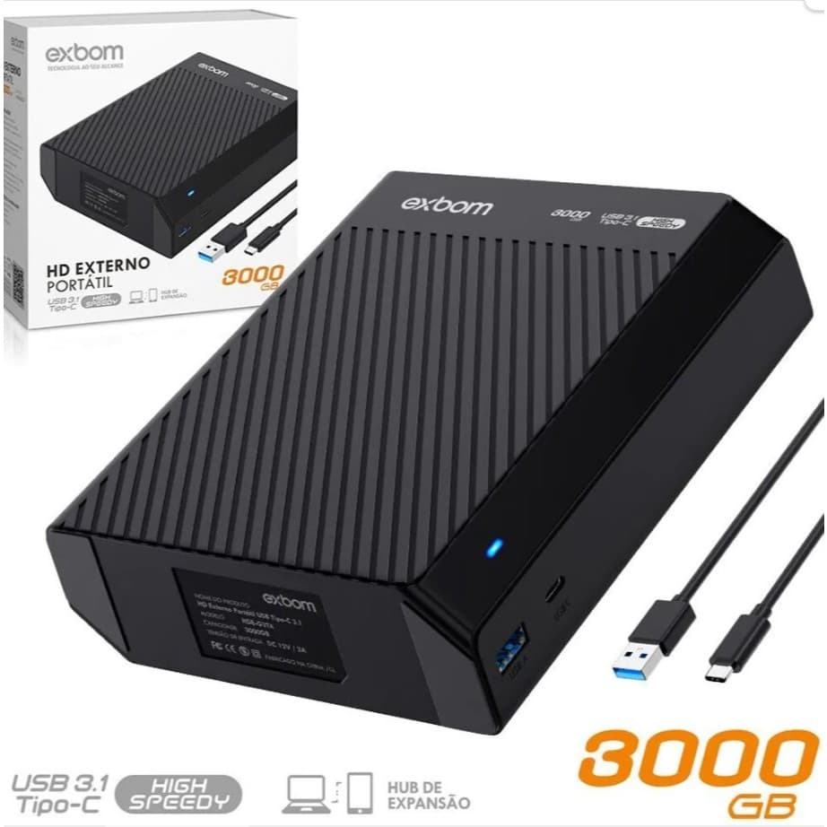 Armazenamento HD Externo de 3.5 Polegadas 3TB com Interface USB 3.1 USB-C