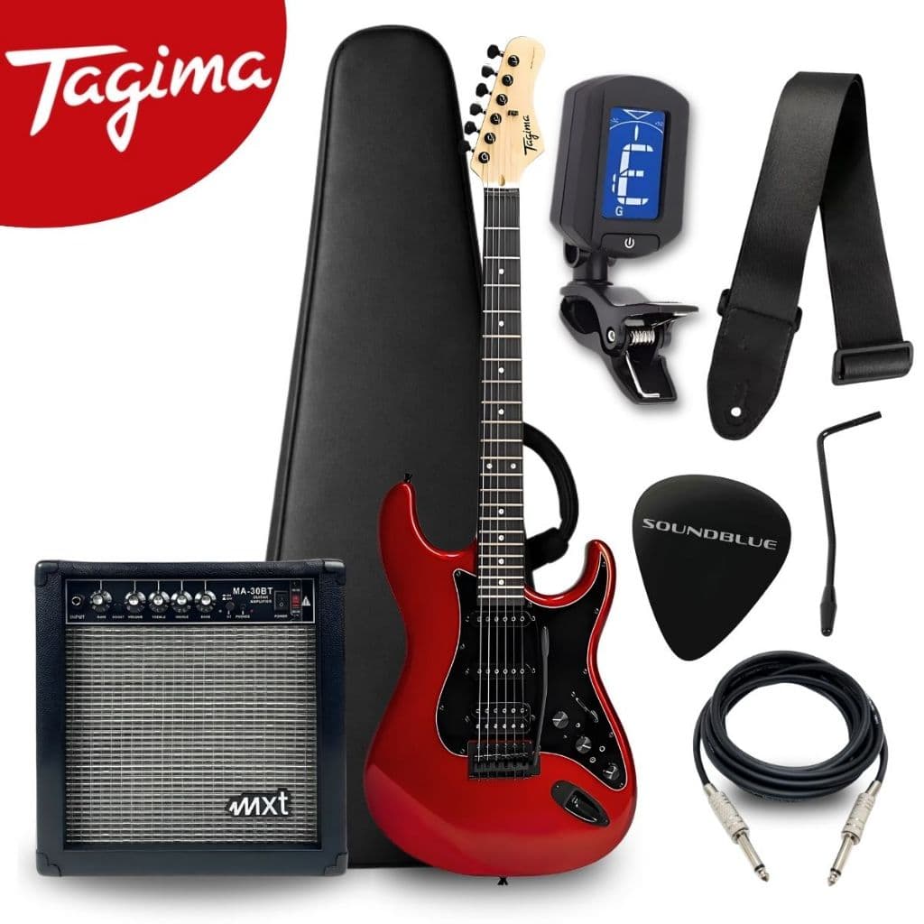 Guitarra Eletrica Tagima Sixmart Efeitos P2 Fone Ouvido Stratocaster Profissional Vermelha + Capa Correia Cabo Afinador
