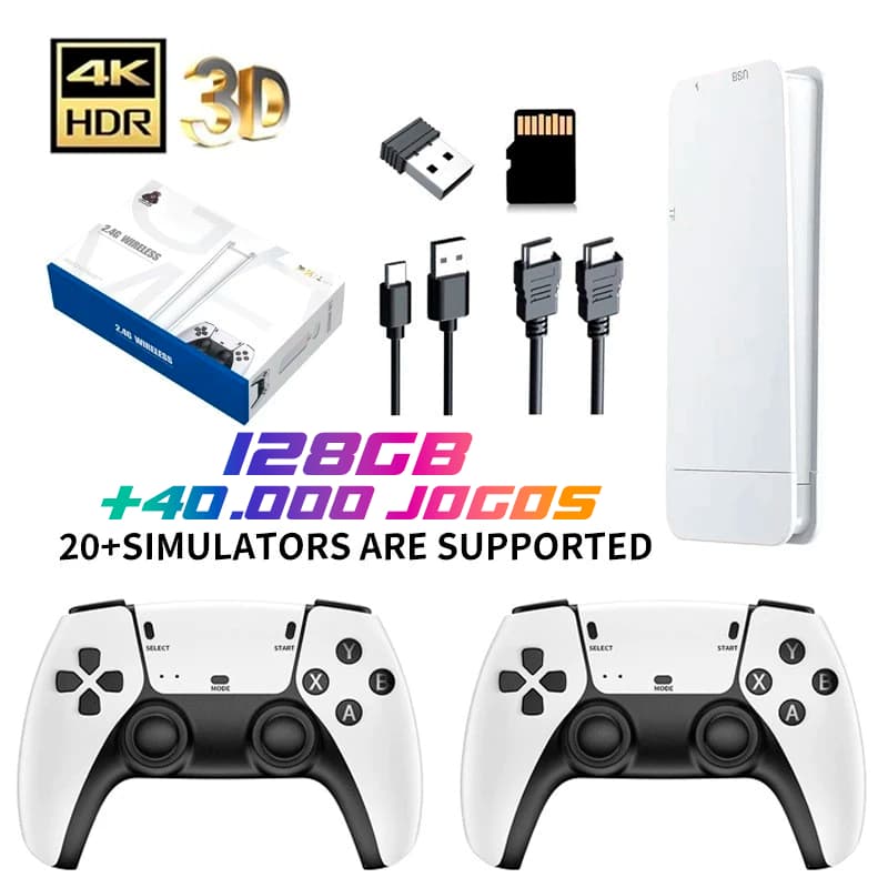 Game Stick M15 Pro 4K HDMI 128GB + 2 Controles Sem Fio | 40 Mil Jogos na Memória