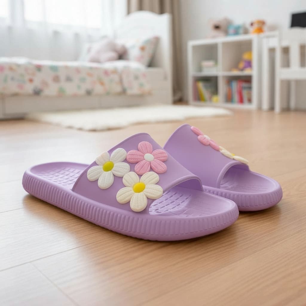 Chinelo Infantil Jovem Menina Nuvem Slide Trio Flores Coloridas Macio Confortável Leve
