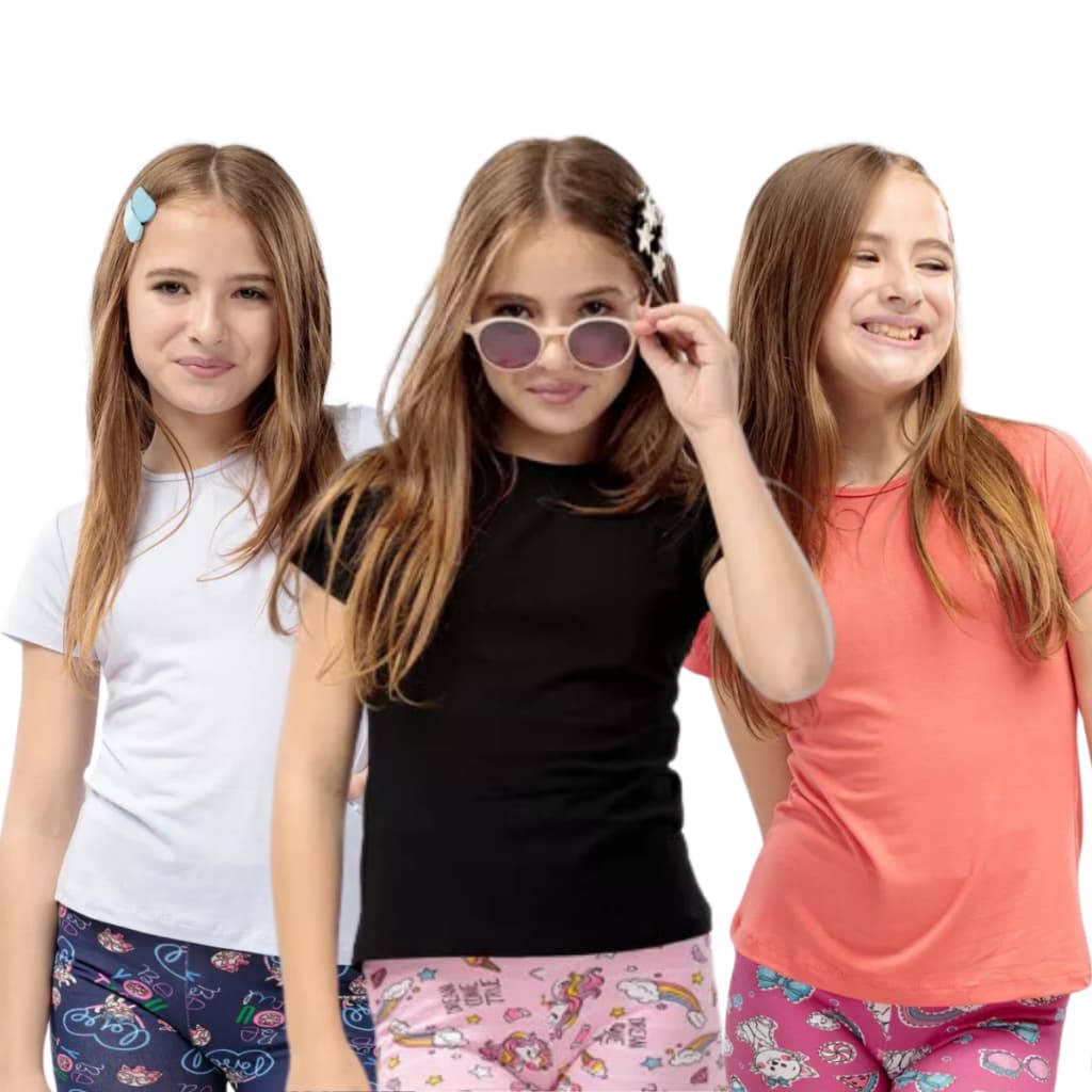 Blusa Menina Lisa Infantil Juvenil Viscolycra Confortável Lisa Baby Look Simples Verão