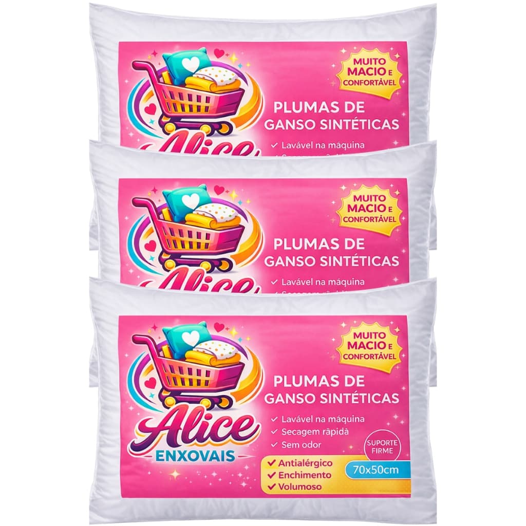Kit 3 - 6 Travesseiros  Penas e Plumas de Ganso Para Cama Macio Antiácaro Antialérgico