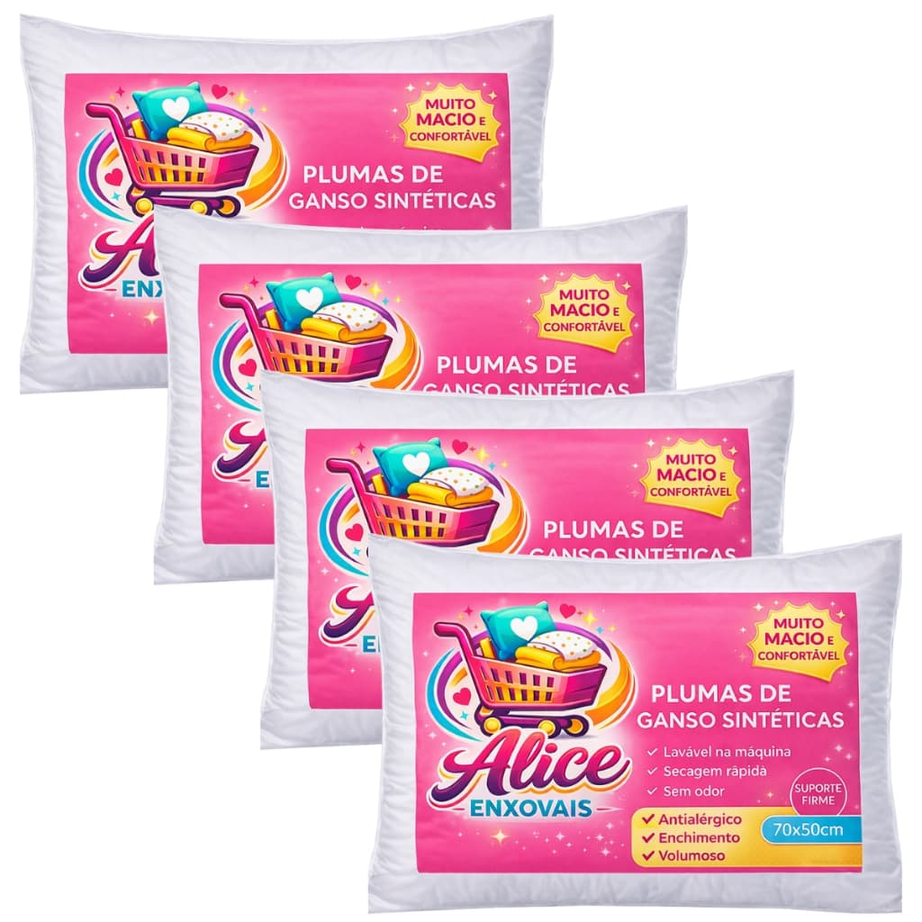 Kit 4 e 6 Travesseiro Pluma de Ganso Descanso Antiacaro 70x50cm