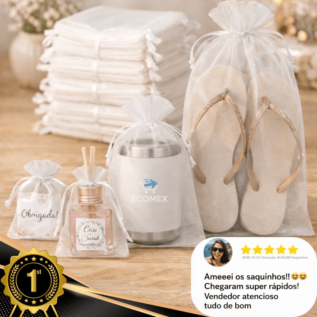 Kit 05/25/50/100 Un Saco Saquinho Organza 7x9 9x12 10x15 Branco Lembrancinha Festa Casamento