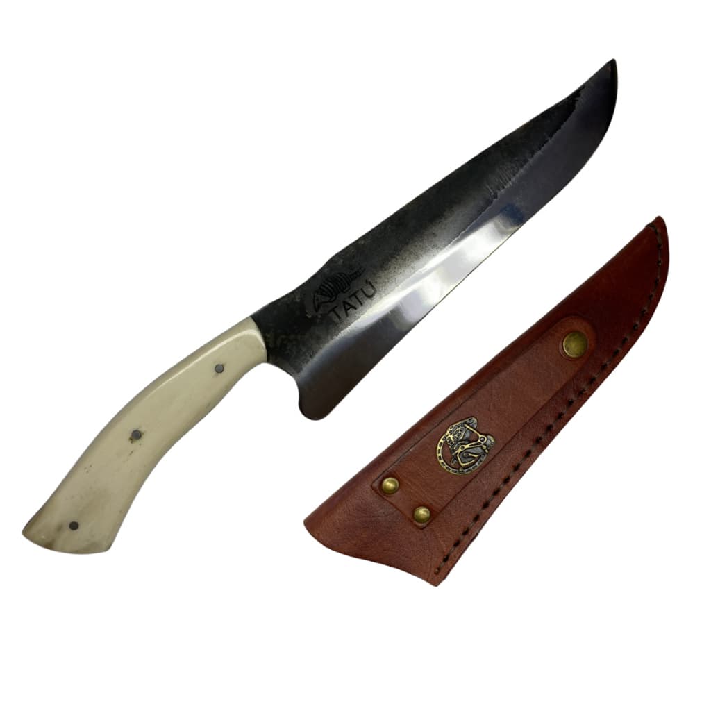 Faca Fulltang Disco de Arado  Caça, churrasco Cabo De Osso Natural, Picanheira em 8 Polegadas